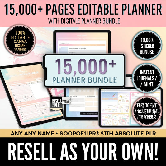 🌟 The Ultimate PLR Canva Bundle – 15,000+ Pages of Planners, Journals & Trackers + 8,000 Bonus Stickers (Master Resell Rights!)