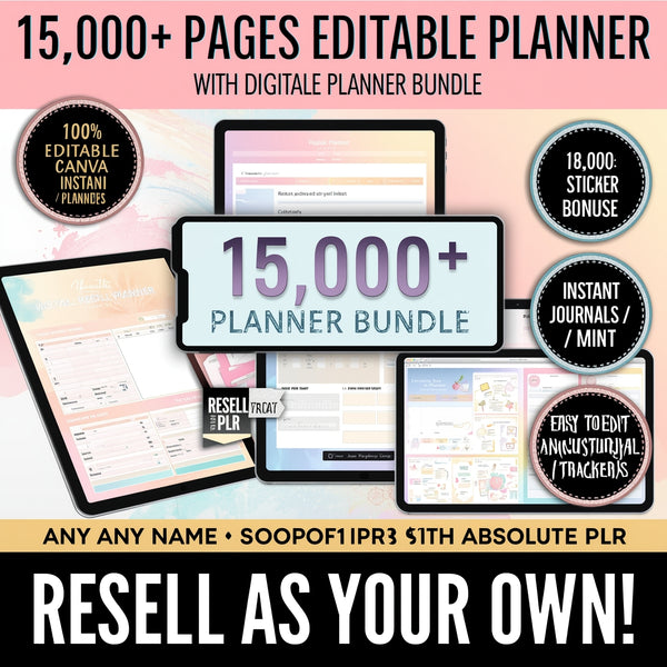 🌟 The Ultimate PLR Canva Bundle – 15,000+ Pages of Planners, Journals & Trackers + 8,000 Bonus Stickers (Master Resell Rights!)